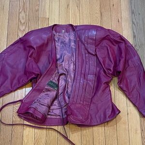 Vintage Designer Derimod   Women's Burgundy Leather Blazer and Skirt Sz 38